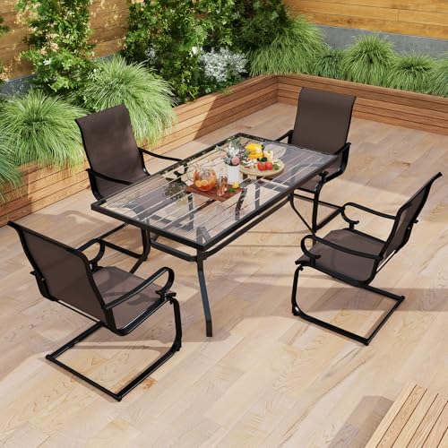 Image of GIANTEX Patio Dining Chairs Set of 4, High Back Outdoor Patio Chairs with Metal C Spring Frame, Heavy Duty Outside Dining Chairs for Porch Lawn Garden Backyard Balcony Pool, Brown