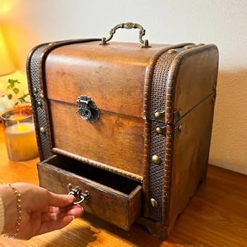 Amazon｜アンティーク調ウッドBOX特大（ボストン型引き出し付き