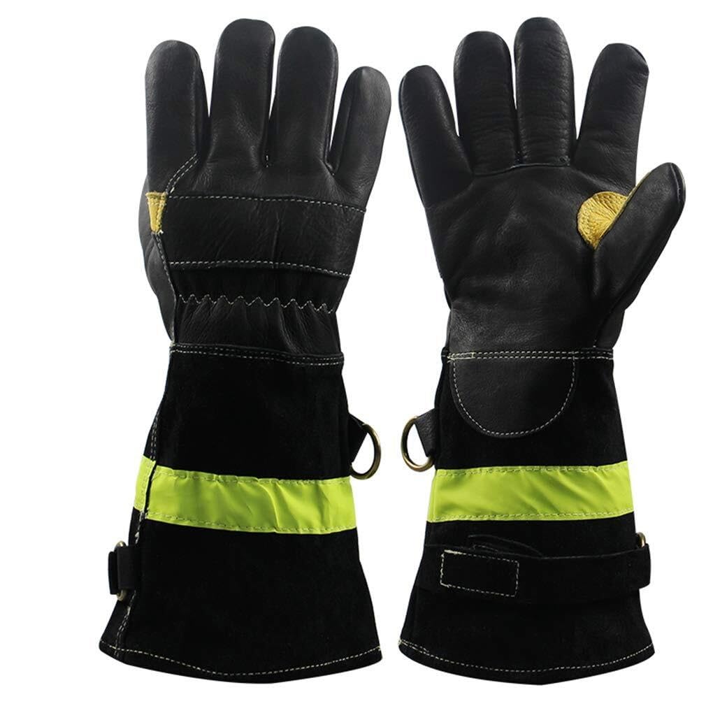 Guantes de Bombero de Cuero Resistente, Resistentes al Calor y al Fuego, repelentes al Agua, con Correa Reflectante, ignífugos, Guantes de Trabajo Pesado