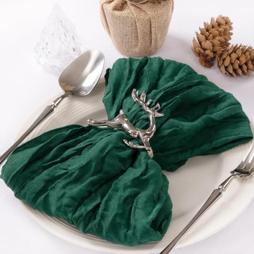 Image of MLMC 24 Pack Emerald Green Cheesecloth Napkins Boho Rustic Gauze Cloth Napkins Washable 21 inchx21 inch for Wedding Bridal Shower Birthday Anniversary Dinner Decor