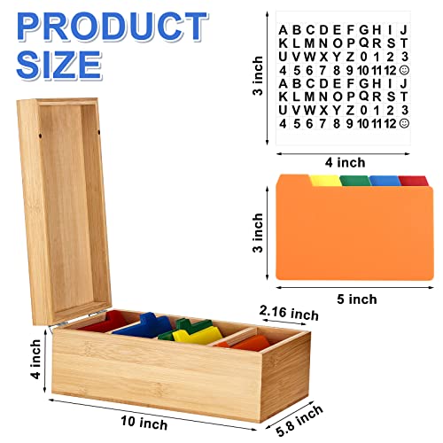Index Card Holder Set, Bamboo Index Cards Organizer, 50 Pcs Index Card Dividers 2 Sheets Alphabet Number Stickers File Note Card Holders For Office Business Classroom(3 X 5 Inches) #TOP1