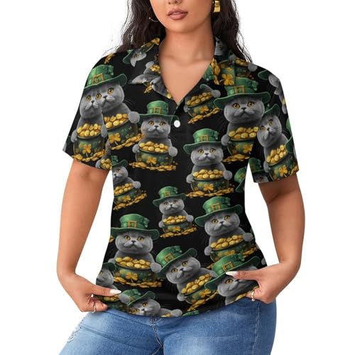 Camiseta de golf para mujer polo de manga corta de San Patricio con gatos