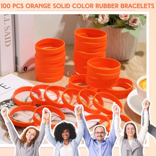 Image of Liliful 100 Pcs Silicone Rubber Wristbands Rubber Wristband Bracelet Bands for Silicone Wristbands for Women Men(Orange)