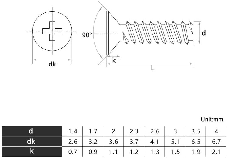 Phillips Countersunk Flat Tail Self Tapping Screws Cross Flat Head Tapping Flat End Small Bolts Nickel Plated - (Size: M4x8, Color: 200pcs)