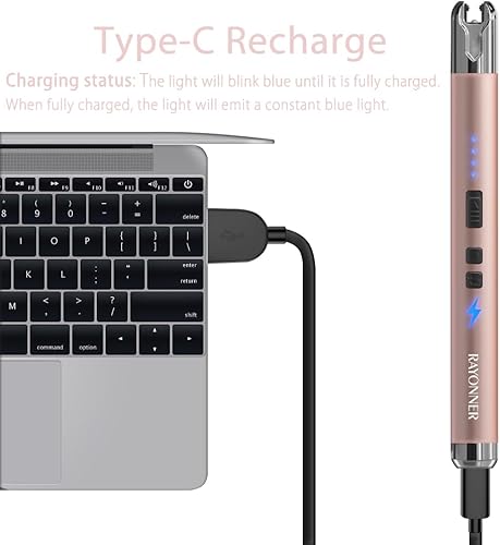 Miniatura 4 de RAYONNER Encendedor eléctrico de velas recargable USB ARC encendedor (1 paquete - Rosegold)