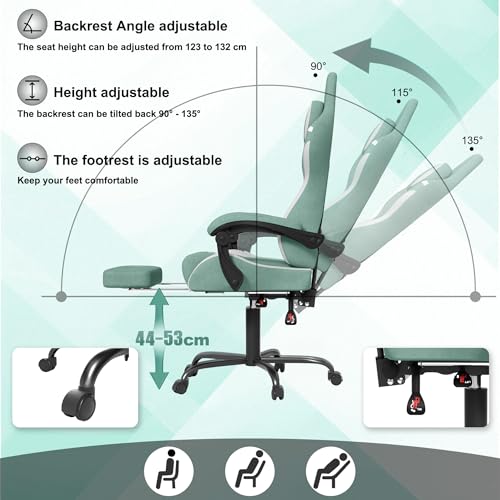FIVMEN Gaming stoel massage groene gamingstoel gamestoel gamingstoel met voetensteun & hoofdsteun & massagelendenkussen ergonomische bureaustoel in hoogte verstelbaar voor gamers, speelkamer, kantoor - Afbeelding 6