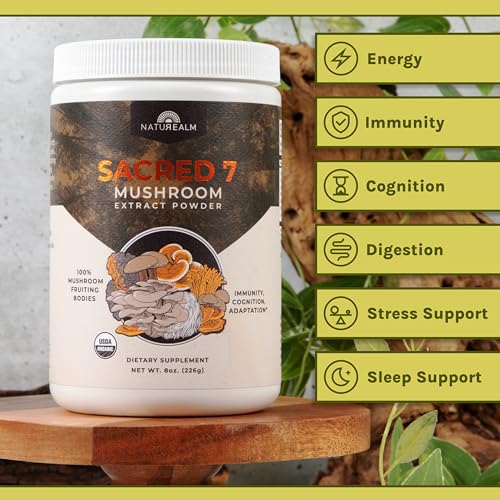 image for Naturealm - Sacred 7 Mushroom Extract Powder - Filler-Free - Organic -