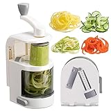 Badelite Vegetable Spiralizer 4-IN-1 Rotating Blade Veggie Spiralizer Zucchini Noodle Maker with Strong Suction Cup Spiral Vegetable Cutter Slicer - White