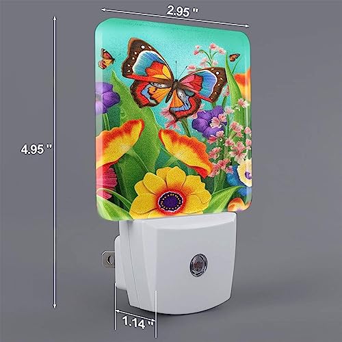 Image of Flower and Butterfly LED Plug-in Night Light 2-Pack, Auto Sensor Nightlights Set of 2 for Bedroom Bathroom