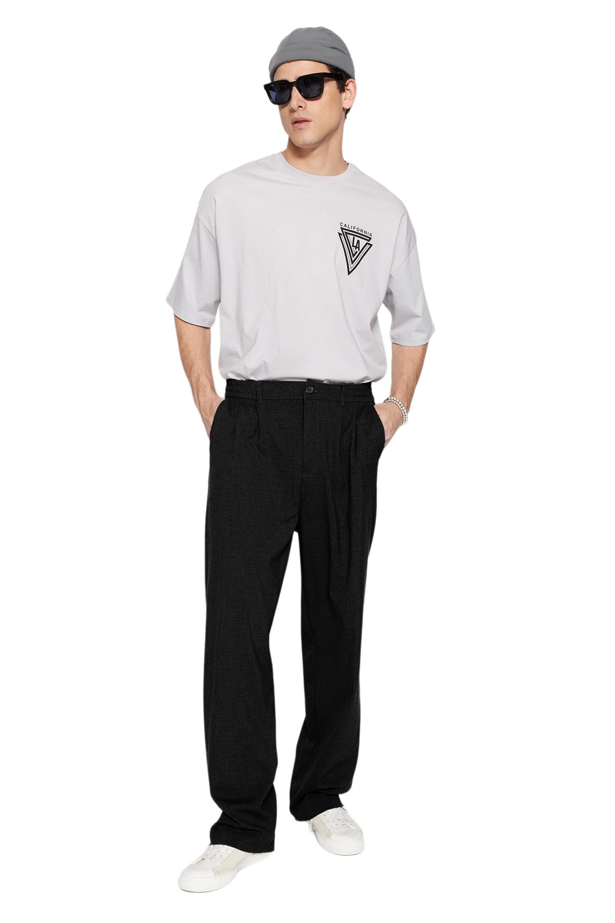 Trendyol Herren Schwarz Men's Gerade Weites Bein Nor Taille Hose Pants, Black, 40