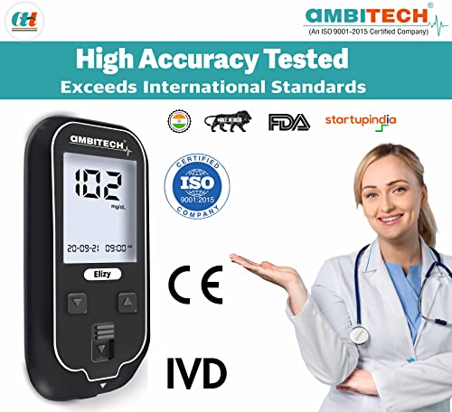 Image of AMBITECH-CONTOUR AmbiTech Elizy blood glucometer and 25 strips with 25 lancets (Made in India) (Life time warranty)