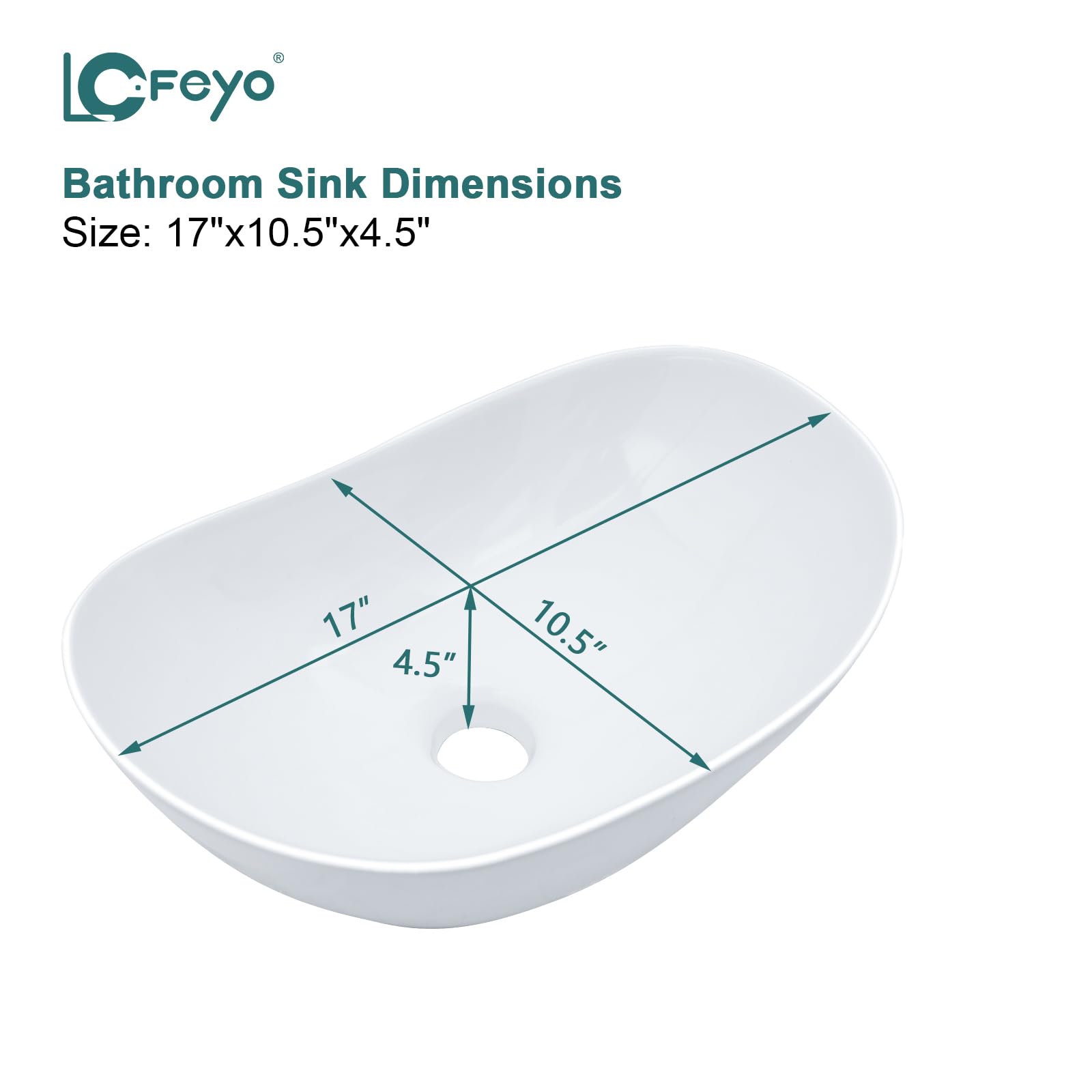 Fregadero ovalado blanco para baños, 17 x 11 pulgadas, diseño moderno de barco, lavabo artístico sobre mostrador, porcelana blanca, fregadero pequeño y profundo