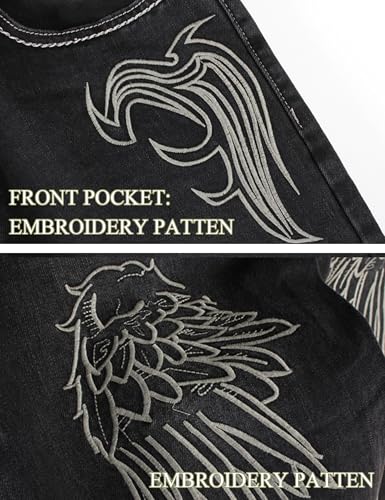 Y2k Skateboard Pants Hip Hop Embroidered Jeans Men Baggy Denim Jeans Vintage Graphic Relaxed Loose Fit Cargo Black Trousers3