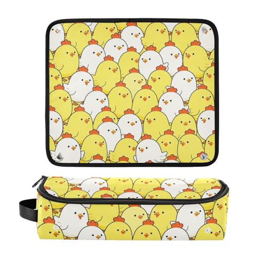 Bolsa de viaje para herramientas de cabello con tapete para plancha, resistente al agua y portátil, para planchas lisas, alisadoras, rizadores, organizador portátil con diseño de pollo amarillo blanco miniatura 3