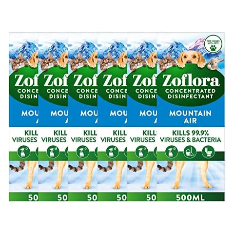 Zoflora Fresh Home, Mountain Air 6 x 500ml, Concentrated 3-in-1 Multipurpose Disinfectant Kills 99.9% of Bacteria & Viruses Cover
