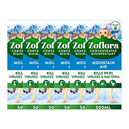 Zoflora Mountain Air Concentrated Multipurpose Disinfectant Liquid, Antibacterial Multi-surface Cleaner, Pet-Friendly, Kills 99,9% of Bacteria & Viruses, 6 x 500ml