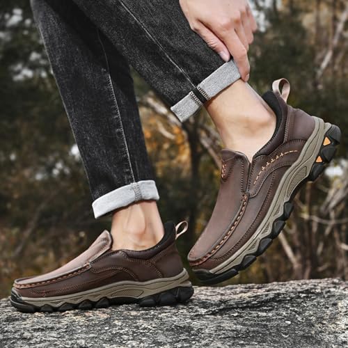 Men's Slip On Loafers, Lightweight Walking Sneakers, Casual Outdoor Leather Shoes, Comfortable Hiking Shoes for Travel, Camping, Running3