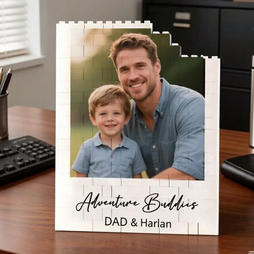 Personalised Photo Building Bricks Puzzle, Gift for Dad from Daughter Son, Custom DIY 3d Jigsaw Puzzle Board Photo Frame, Best Fathers Day Birthday Presents for Dad, Men, Grandpa & Family Keepsake