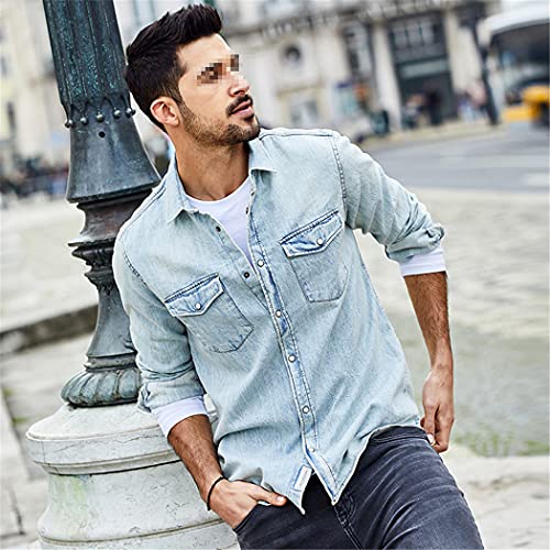 Men Spring Korean Fashion Denim Shirt,Casual Man's Shirt Top Plus Size4