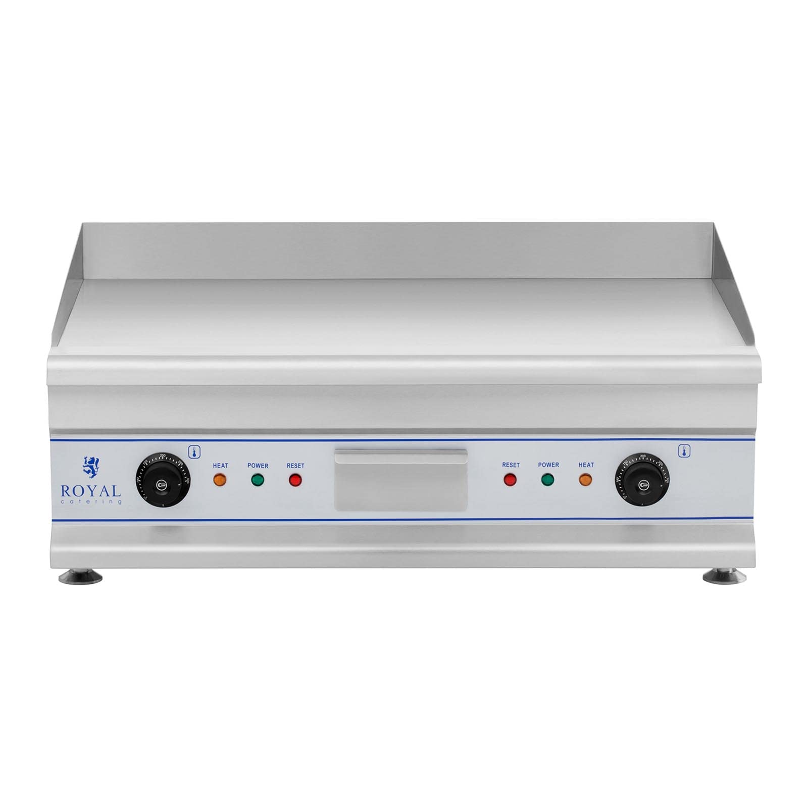 Royal Catering Plancha Grill Électrique Double RCG 75 (Plaque 75 x 40 cm, 2 x 3 200 W, Surface de Cuisson Lisse, 2 Zones de Chauffe Indépendantes, Pare-Projections, Gouttière)
