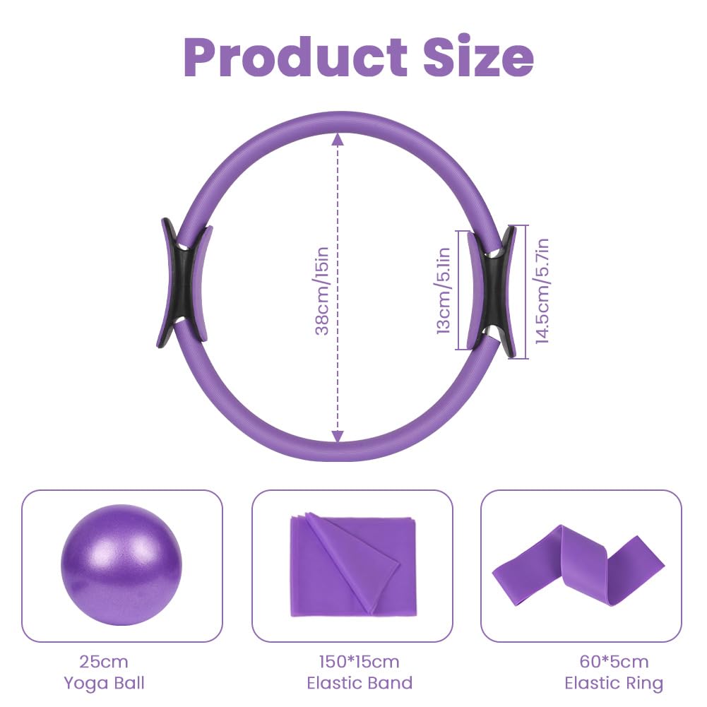 Kit de Pilates, Pilates Accessoires, Anneau de Pilate, Bande de Résistance en Latex, Ballon Yoga, Cercle de Résistance Élastique, Extracteur de Pédale et Extracteur en Forme de 8