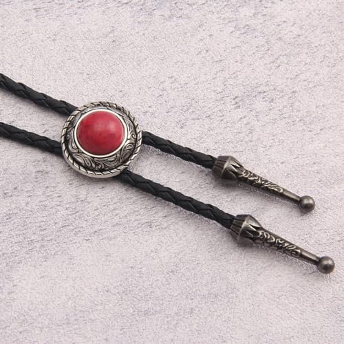 Image of GelConnie Bolo Tie for Men Women Western Cowboy Turquoise Leather Necktie | Natural Stone Bolo Tie Necklace for Women Rodeo Cowboy Leather Necktie Native American Western Cowgirl Ties Adjustable Cord