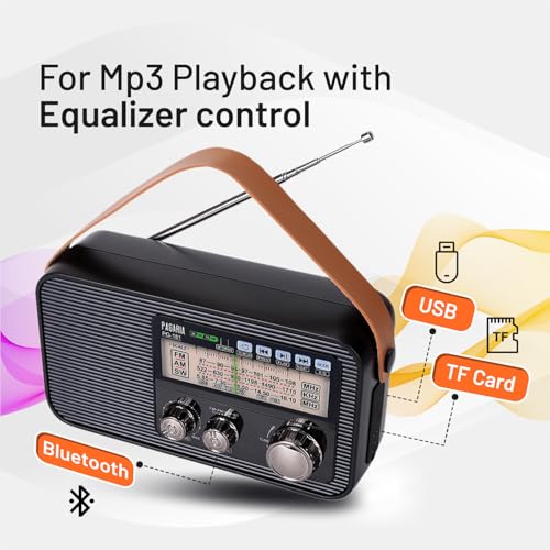 Image of PAGARIA 3 Band FM /AM /SW DSP Portable Radio with 5 Watts, Torch, Bluetooth, USB /TF, Earphone, Aux, Model: PG-181