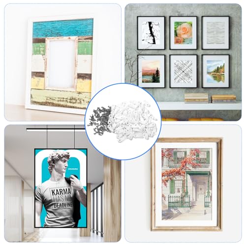 Image of 100 pcs Frame Picture Turn White Button Fasteners Picture Frame Backing Clips with 100 Screws Clip Board Fasteners Hardware for Hanging Pictures Photos Drawing DIY CraftPosters