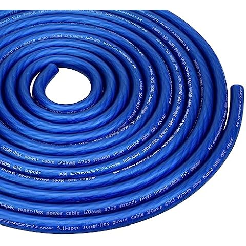 Conext Link 25 FT 1/0 AWG 0 GA Full Gauge Battery Power Cable Ground Wire Frost Blue OFC Copper （10046） Cover