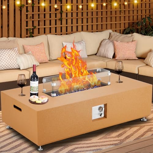 48" Propane Fire Pit Table,50000BTU Fire Table with Wind Guard, Glass Beads & Rain Cover, Sturdy Steel Anti-rust Finish & CSA Safety Certified Outdoor Firepit for Patio Yard Garden(Orange)