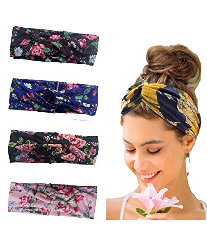 Lampu Bow Women Headband Boho Floal Style Criss Cross Head Wrap Hair Band of 4 Pack