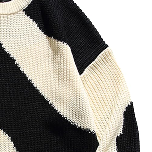 Men's Black and White Sweater Male Dual Color Casual Knit Pullover Men Soft Crewneck Fall Winter Cardigan4