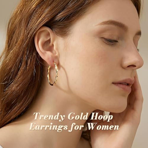 Image of 12 Pairs Gold Hoop Earrings Set for Women, Lightweight Hoop Jewelry