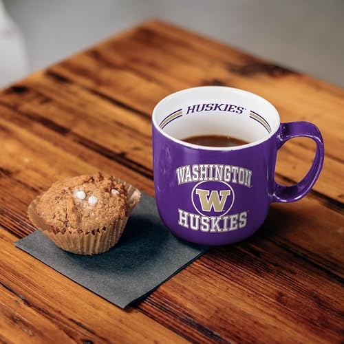 Image of Logo Brands NCAA Washington Huskies 15 oz Stripe Coffee Mug - Vintage Team Logo, Inside Print & Stripes, Microwave & Dishwasher Safe- Great Gift For Fans & Alumni