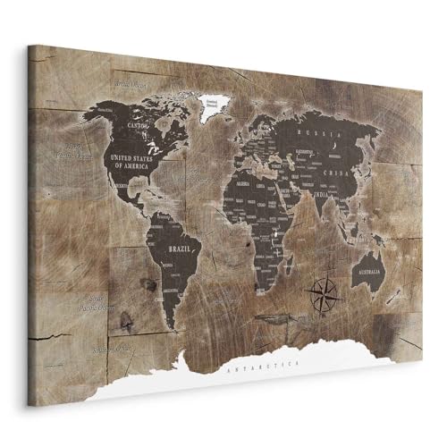 B&D XXL - Tableau décoratif Carte du monde 120x80 cm - Impression sur toile colorée - Décoration...
