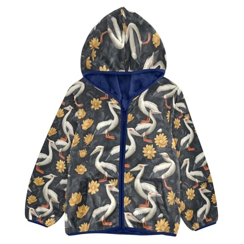 Elegant Bird Floral Toddler Fleece Jacket Girl Boys Hooded Fleece Jacket Coat Warm Outwear Zip-up 3-10T