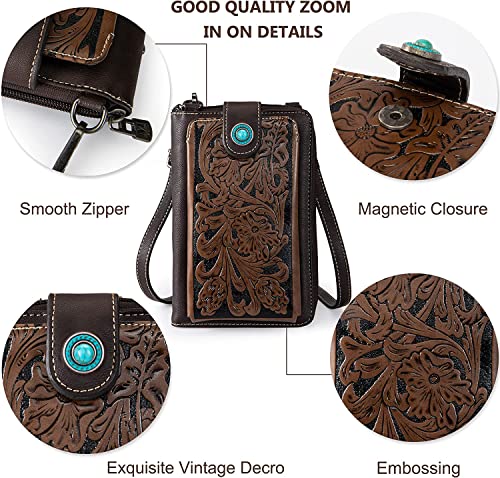 Image of Montana West Western Crossbody Phone Wallet for Women RFID Blocking Wallet Purse with Cash Slots & Zipper Pocket