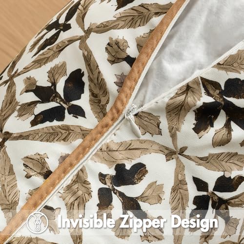 Image of MIULEE Pack of 2 Decorative Outdoor Waterproof Throw Pillow Covers Flower Print Chic Boho Accent Pillow Covers for Square Garden Patio Cushion 20x20 Inch, Coffe-Brown