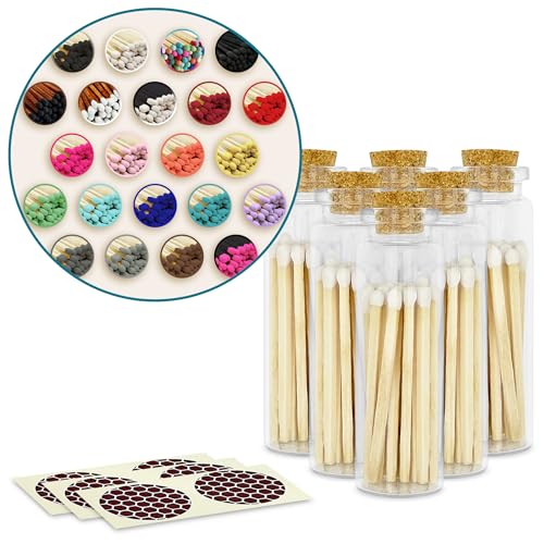 Image of 2 inch Matches in 6 Glass Bottles Cork Top, Striker Stickers Included | 120 Matchsticks Color of Your Choice | Decorative Safety Matches w /Small Glass Holder | Gifts & Home Decor by Thankful Greetings