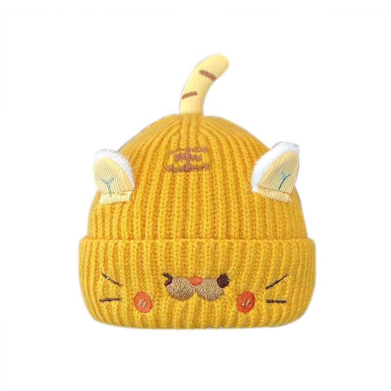 Gorro de bebé de dibujos animados con diseño de tigre pequeño, cálido, para invierno, para niños, color liso, para exteriores, para niños, gorro de protección auditiva, color amarillo, amarillo,
