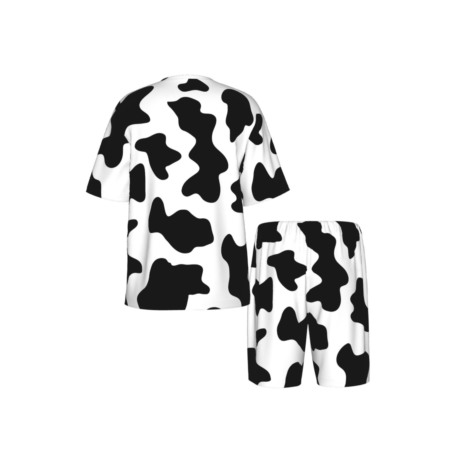 Bianco E Nero Stampa Mucca Stampa Uomini Manica Corta Pigiama Set Pigiameria Leggero Traspirante Morbido Homewear 2 pezzi