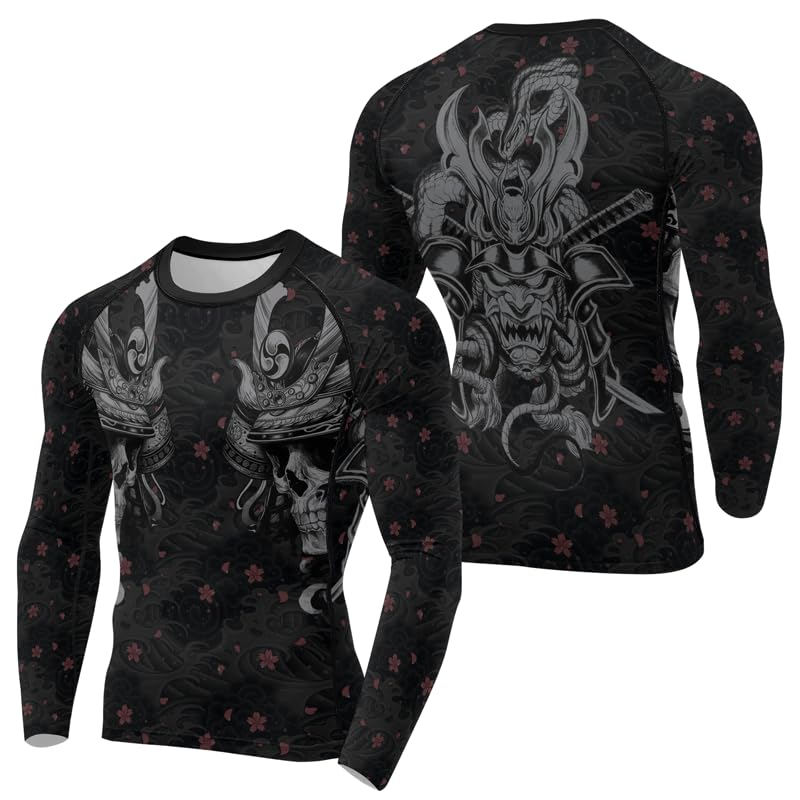 Samurai Men's Long Sleeve Baselayer Skins Performance Fit Compression Rash Guard Grappling MMA BJJ Jiu Jitsu