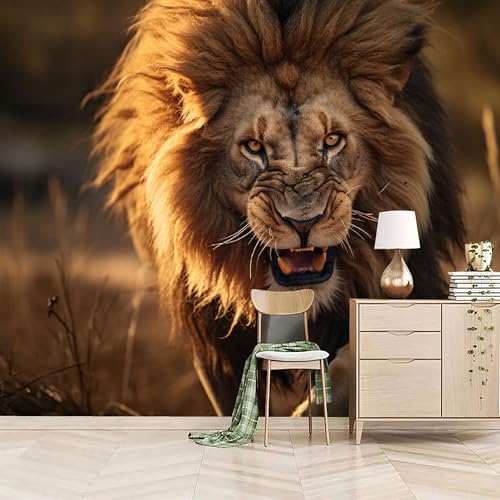Generico carta da parati camera da letto 250x420cm Leone carta da parati tessuto non tessuto Decorazione 3D su tela pittorica,senza interruzioni,per la parete principale della casa