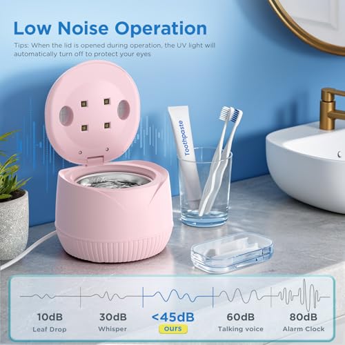 Image of Dental Ultrasonic Retainer Cleaner Machine: 45kHz Dental Cleaning Pod with Digital Timer & 200ML, Cleaning for Dentures, Mouth Guards, Aligners, Night Guards, Braces, Toothbrush Heads & Jewelry, Pink