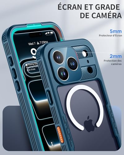 Coque iPhone 17 Pro Max étanche Lanhiem antichoc intégrale bleu - 7