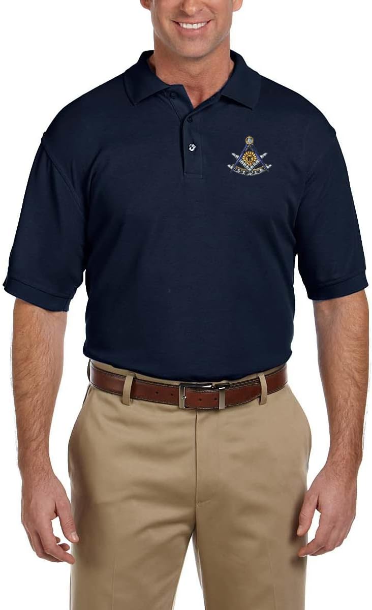 Past Master with Square & Protractor Embroidered Masonic Men's Polo Shirt