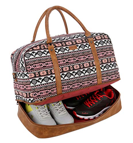 BAOSHA Women's Colorful Travel Duffel Bag Overnight Weekender Bag Carry On Tote Bag With Shoes Compartment HB-38 (YS)