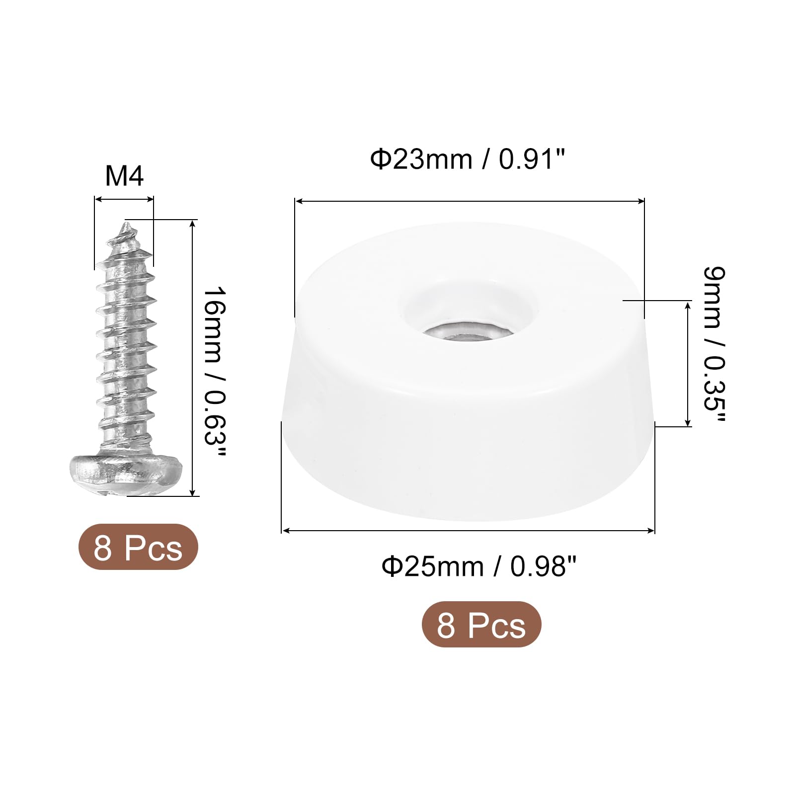 uxcell 8Pcs Rubber Bumper Feet, 9mm H x 25mm W Round Pads with Stainless Steel Washer and Screws for Furniture Appliances, Electronics - Image 2