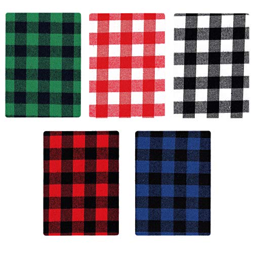 ZEFFFKA Premium Quality Large Plaid Tartan Fabric Iron-on Patches Inside & Outside Strongest Glue 100% Cotton Repair Decorating Kit Jeans Modern Cool Design 5 Pieces Size 5\" by 7\" (13 cm x 18 cm)