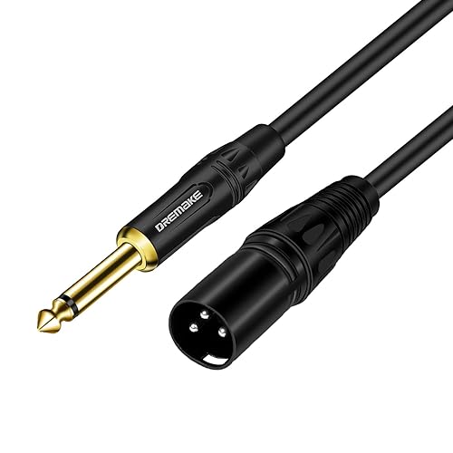 DREMAKE Cable de audio mono de 0.250 in 14 pulgadas TS macho a XLR macho, cable de interconexión Jack de 0.250 in a XLR de 3 pines, cable de